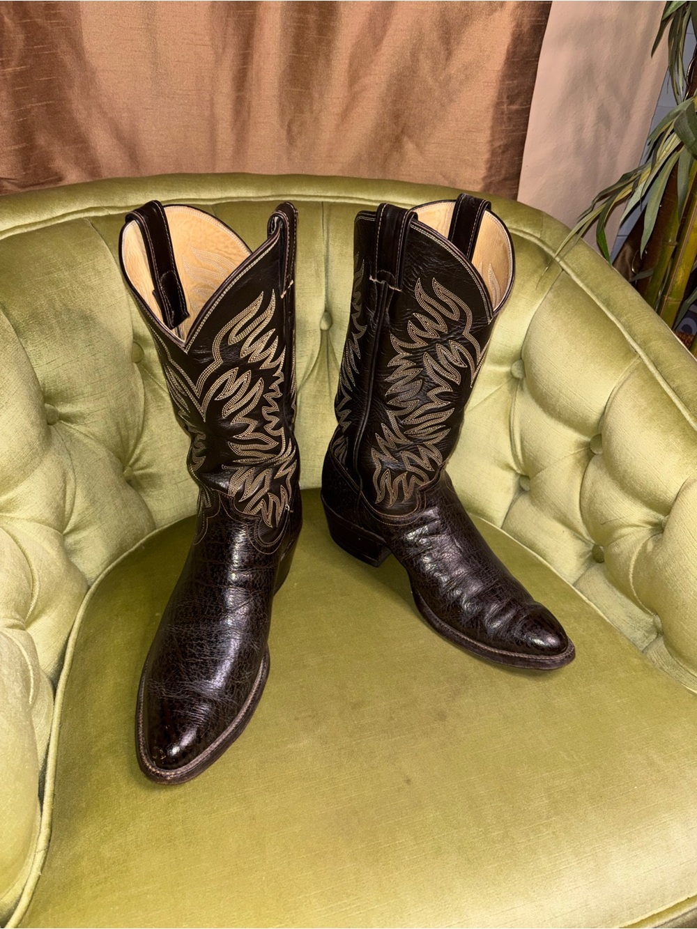Vtg Justin #2472 Western Cowboy Boots Dark Brown Leather Mens Size 9.5 D